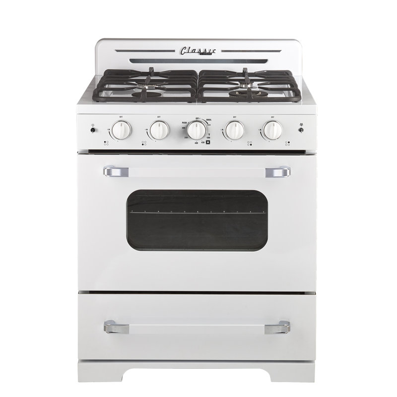 Classic Retro 30" 4 burner 3.9 cu. ft. Freestanding Gas Range with Convection Oven, Marshmallow White