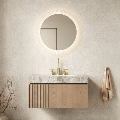 Meuble-lavabo de 91 cm (36 po) de style moderne, comptoir en pierre frittée, lavabo en céramique, armoire en contreplaqué, tiroir à fermeture amortie, pierre grise flottante préassemblée, tiroir avec trop-plein, panneau de porte étanche