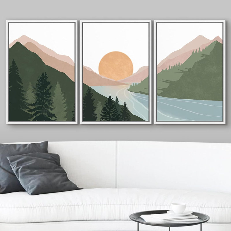 «Mountain Range Pine Forest Lake», reproduction sur toile 3 pièces, H 24 po x l 48 po x P 1,5 po