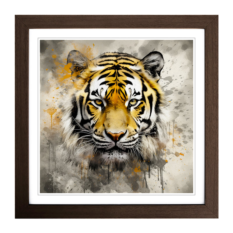 Tiger - Single Picture Frame Print on Wood, Walnut