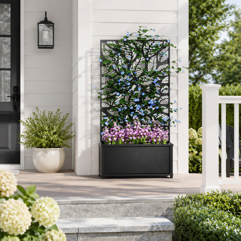 Lit de jardin surélevé en métal avec treillis et panneau d'intimité pour plantes grimpantes d'extérieur et décoration de patio