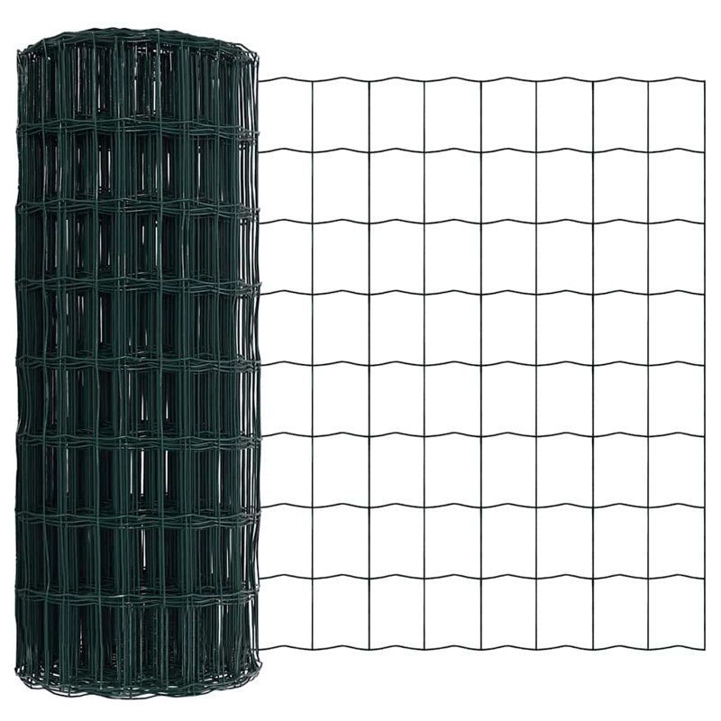 Vidaxl Fence With Posts Steel, 60cm H x 2500cm W x 3.2cm D, Green