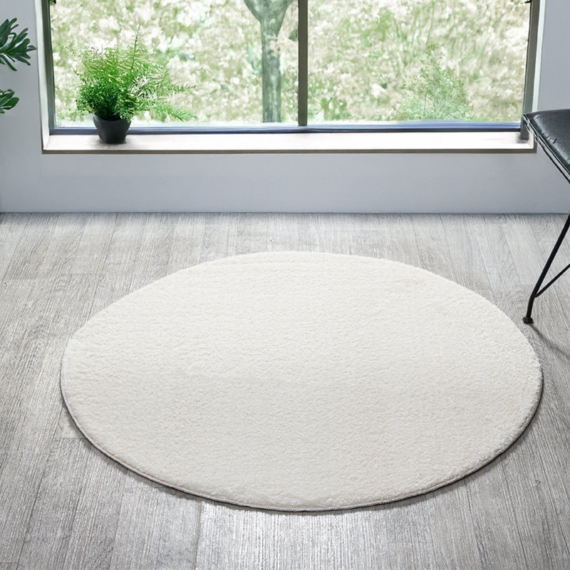 Taeler Washable Modern Living Room Rug Polyester Plain - Anti-Slip Felt Backing Carpet Bedroom-Hallway, Cream, Round 100 cm