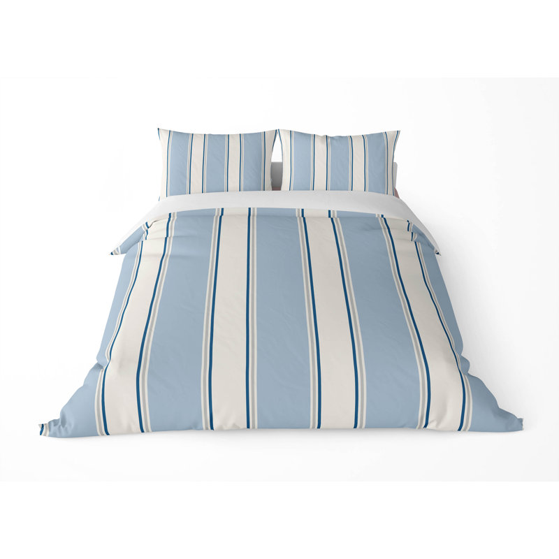 Cabana Stripe 3- Piece Decorative Lightweight Comforter Set, Blue, Queen Comforter + 2 Standard Pillowcases