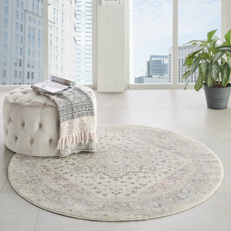 Tapis ivoire moderne Deedra, Rond 5 pi 3 po