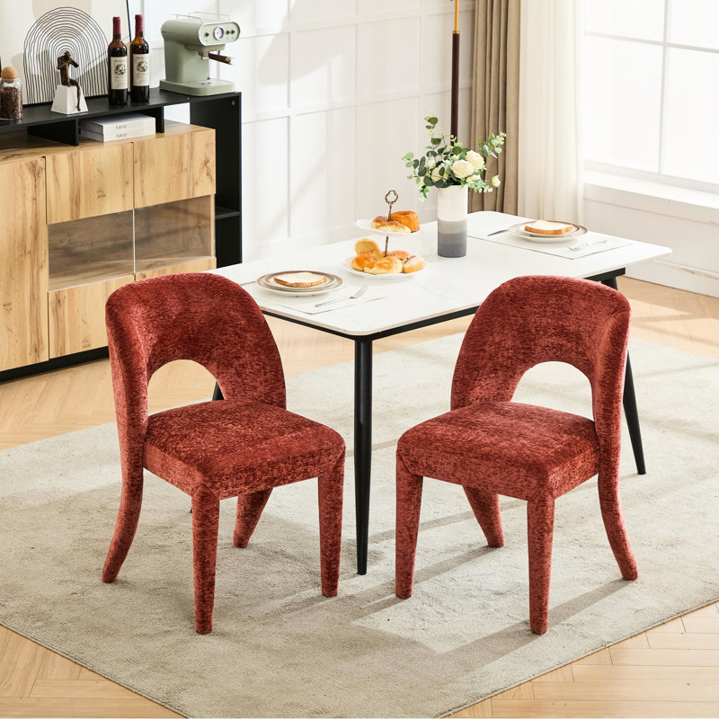 Chaises de salle à manger en chenille rose de 2 - siège confortable, évidé, idéal pour une utilisation à l'intérieur, style contemporain, installation facile avec un coussin en éponge, design et haute performance-coût
