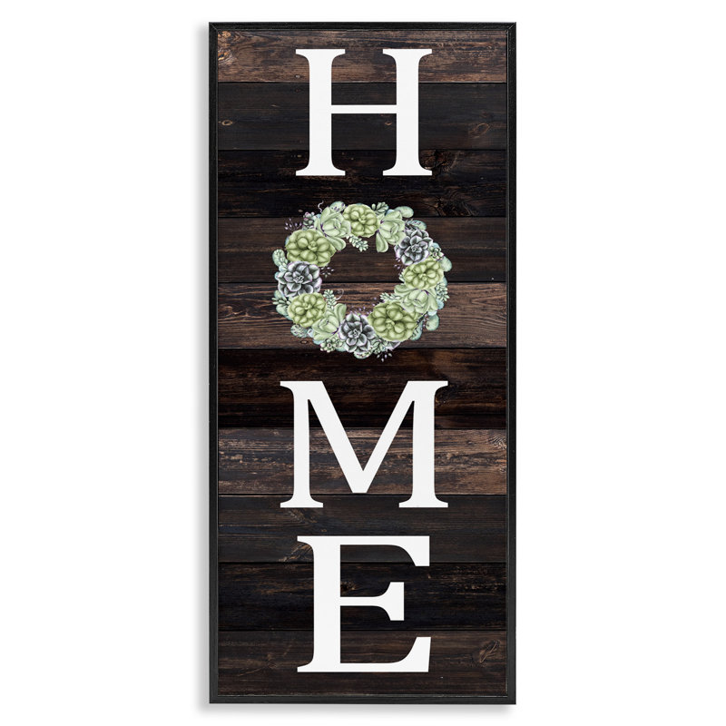 «Welcome Home with Succulent Wreath», estampe numérique par Kim Allen, Giclée encadrée noir minuit, H 30 po x l 13 po