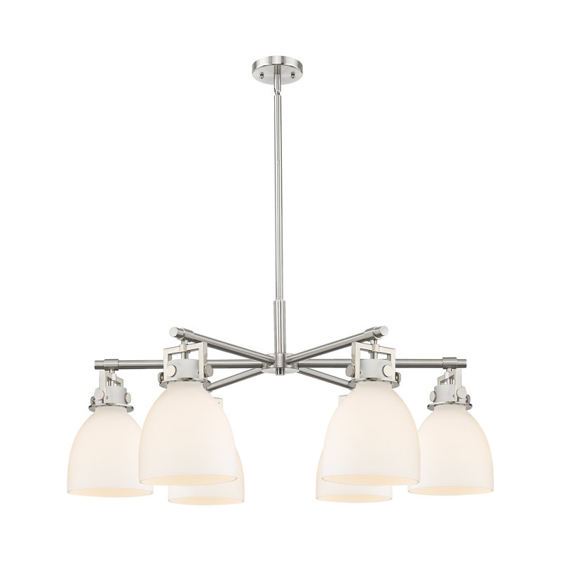 Lustre suspendu 6 lumières Newton Bell, Nickel poli, Blanc
