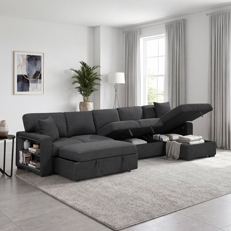 Canapé modulaire moderne et contemporain Meserve, Orienté à droite, Boucle Black