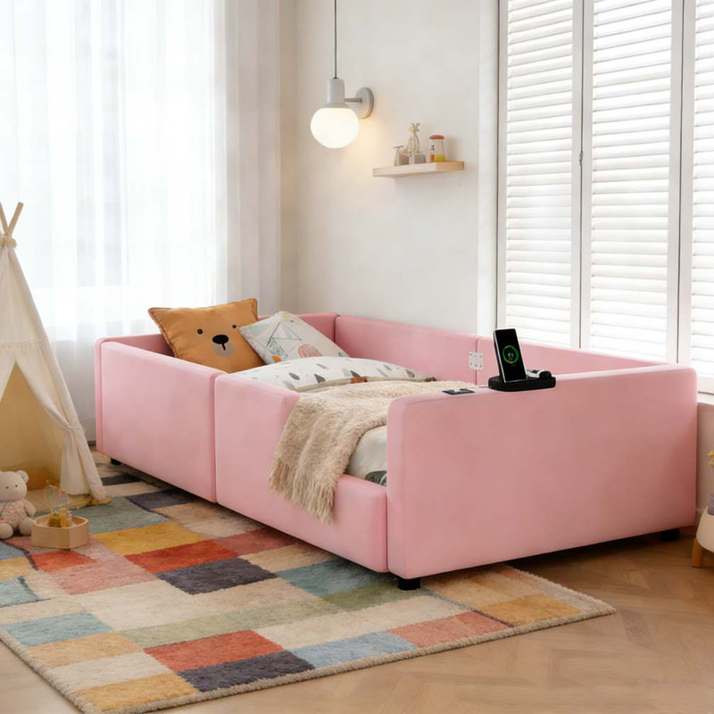 Lit plateforme simple tapissier, Rose
