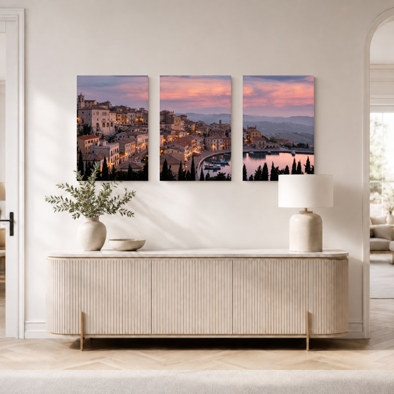 Ensemble de 3 tableaux sur toile « Sunset Town Art » pour la décoration du salon et de la chambre à coucher., 1218