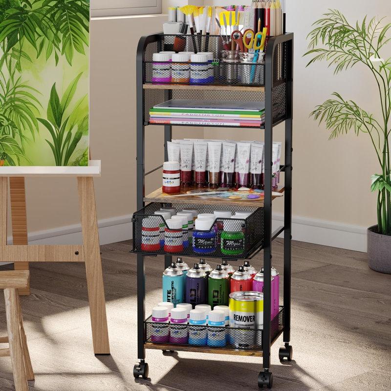 5-Tier Metal Rolling Craft Cart With Lockable Wheels & Adjustable Dividers - Multi-Functional Art Supply Organizer For Painting Studio/Kitchen/Dorm (Grey)