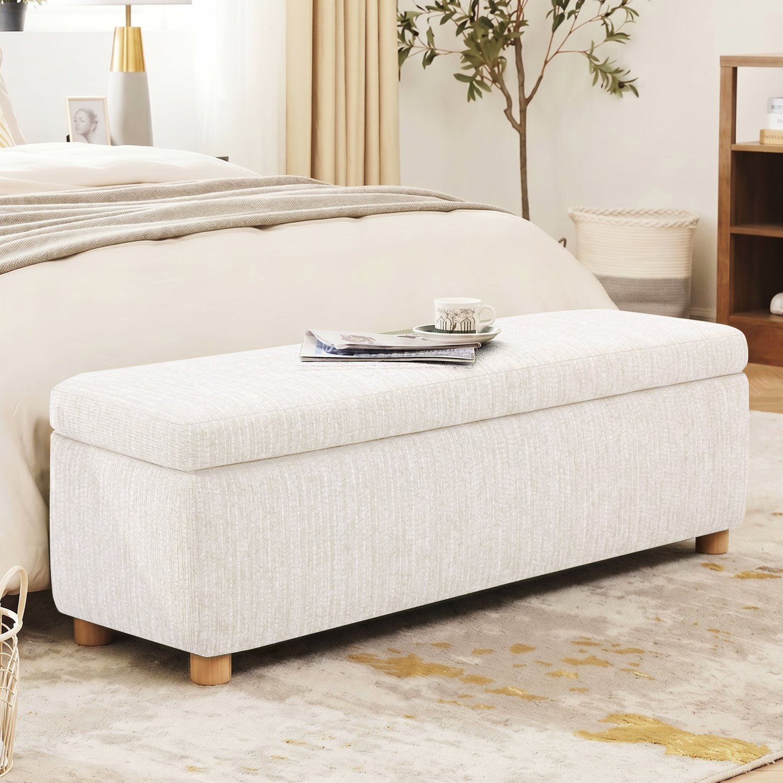 57" Bedroom Bench, Beige