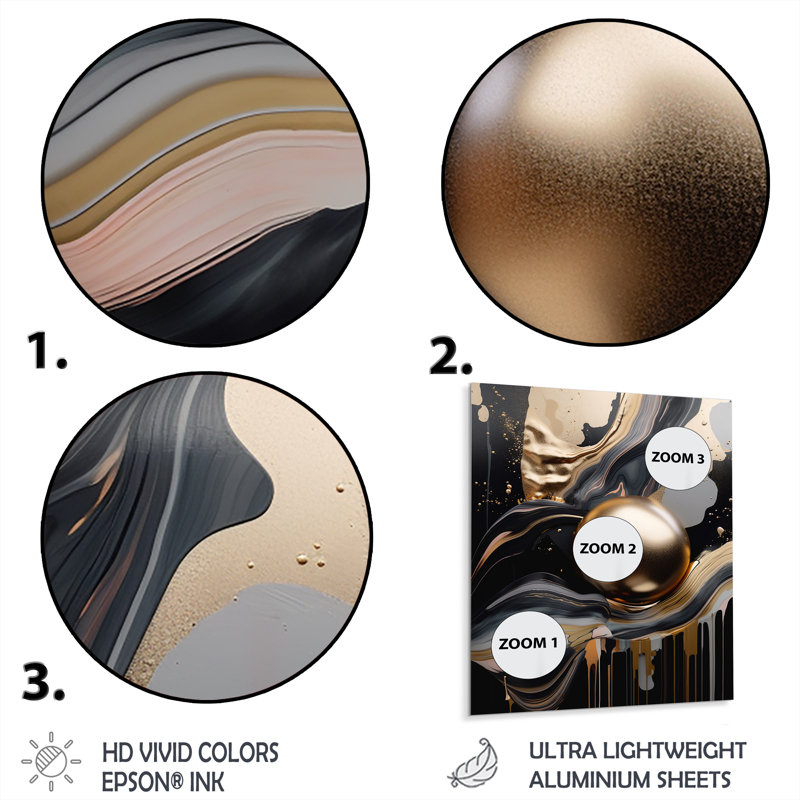 Décoration murale en métal marbré doré et noir Euphoria III, H 32 po x l 24 po