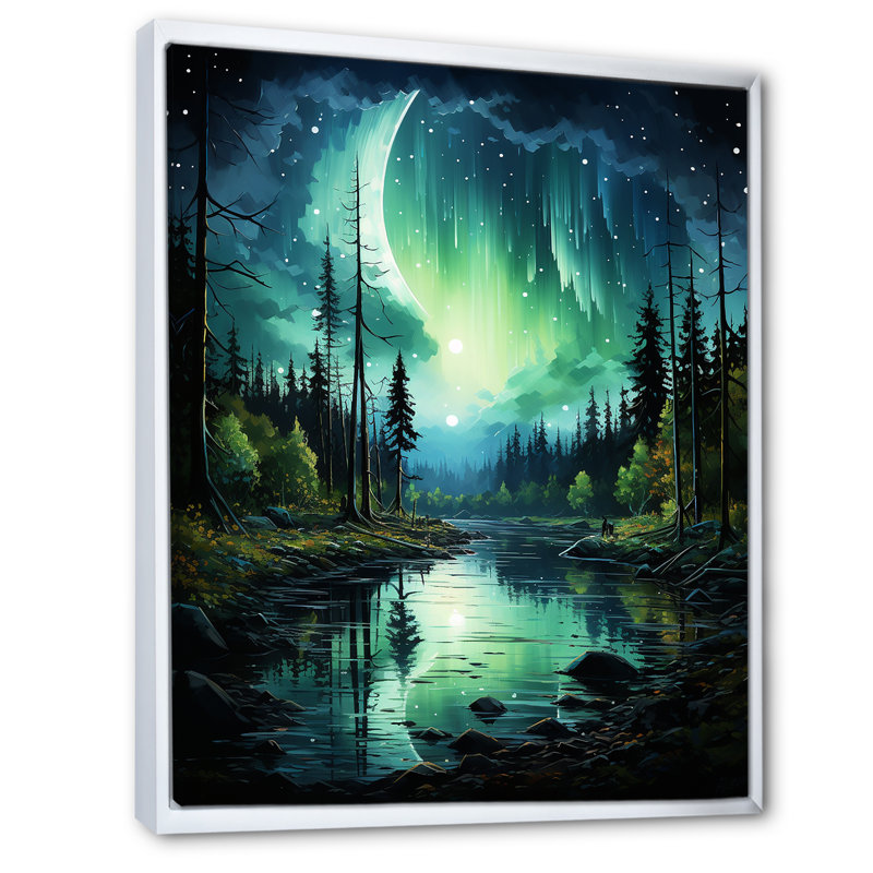 Northern Lights Aurora Reflection 1 - Northern Lights, art mural, Cadre flottant blanc, H 20 po x l 12 po x P 1 po