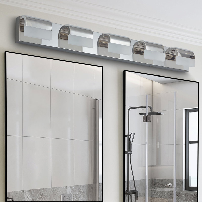 Modern LED Vanity Light, Dimmable And Reversible, 5 Lights, 4.3" H x 38.2" W x 3.5" D, Chrome