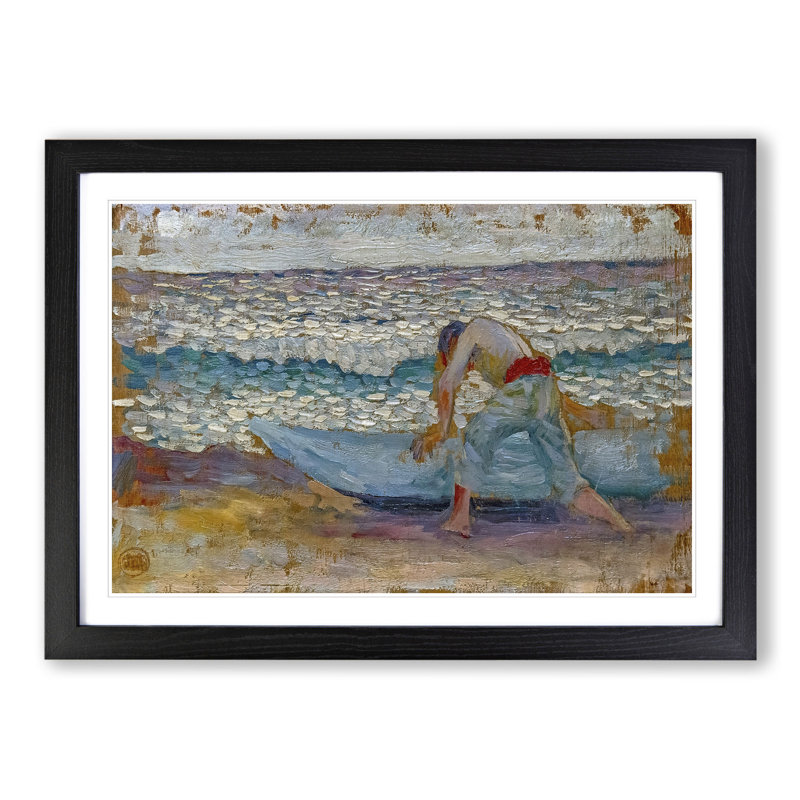 Man with a Boat by Henri-Edmond Cross - Picture Frame Painting, 48cm H x 65cm W x 2cm D, Black Framed
