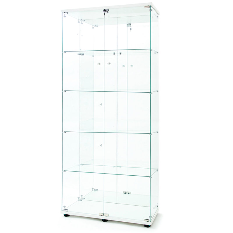 Vitrine blanche en verre trempé avec éclairage à DEL, avec serrure, miroir arrière, idéal pour le couloir du salon, largeur de 13,65 po