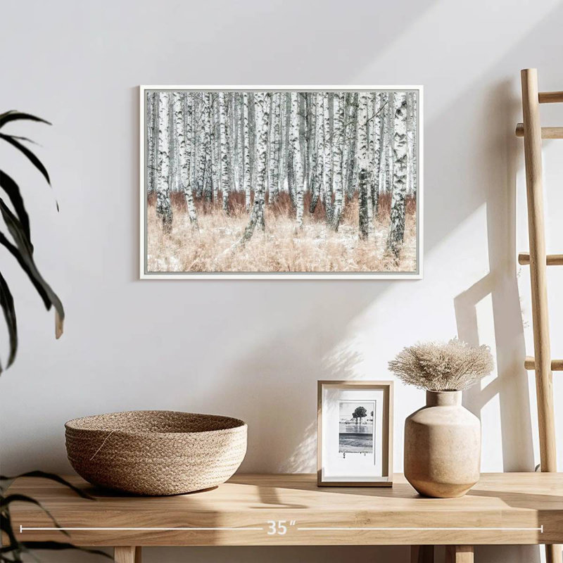 Hiver, forêt de bouleaux, Cadre flottant blanc, 19 po x 13 po