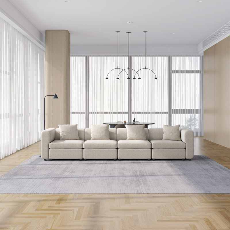 Canapé modulaire en velours 3 places Sadettin, H 28,14 po x l 33,85 po x P 149,60 po