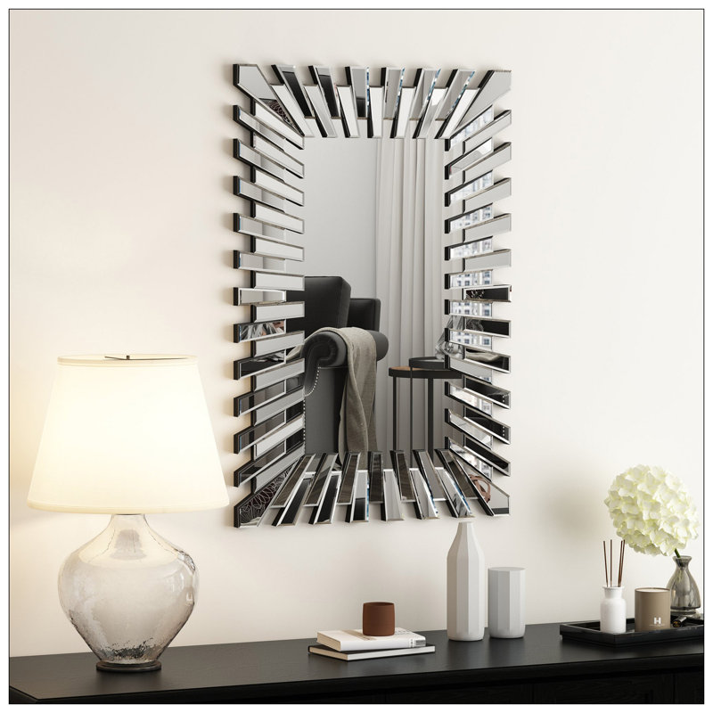 Wall Mirror Decor Sunburst Rectangle Mirrrors Silver Modern Mirror For Home Decor