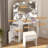 Corner Vanity Desk with Lighted 3-Panel Mirror, 3-Color LED, 2 Drawers, Cabinet, Open Shelves, Charging Station