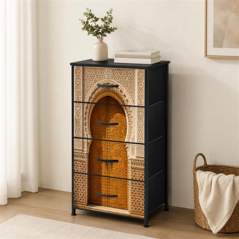 Commode à 4 tiroirs pour chambre à coucher avec détails architecturaux et portes de grande taille