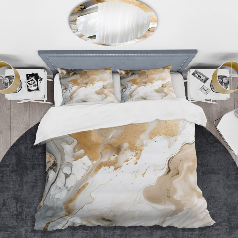 Ensemble de housse de couette en microfibre / polyester doré et gris A Marble Effect V