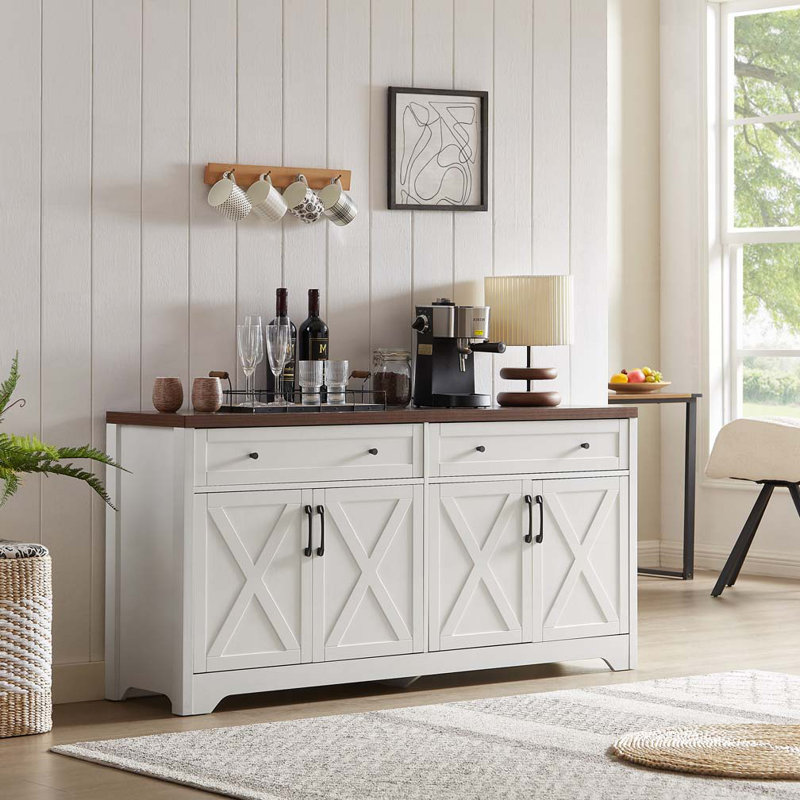 Armoire de rangement avec 2 tiroirs et 4 portes, tablettes réglables