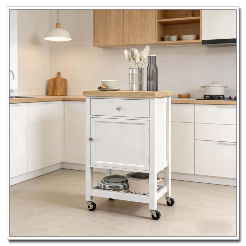 Chariot mobile pour îlot de cuisine avec porte-bouteilles et porte-serviettes