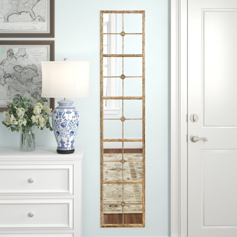 Cathcart Windowpane Metal Framed Wall Mirror, Antique Gold