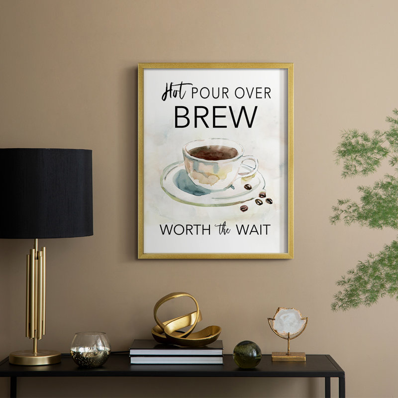 «Hot Pour Over Brew», reproduction encadrée - bois massif, H 11 po x l 9 po, Doré