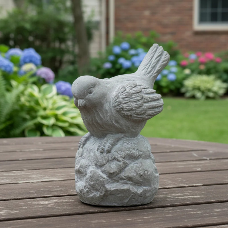 Figurine oiseau assis en ciment Chy