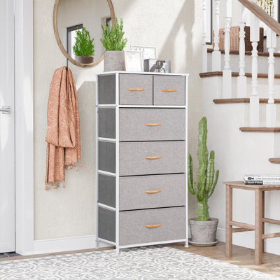  Commode à six tiroirs 23 po en acier et tissu gris et blanc