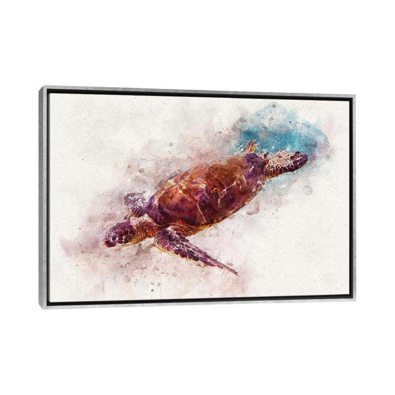 «Green Sea Turtle I» par Christine Zalewski - impression d'art graphique, Toile avec cadre argenté, Aucun mat
