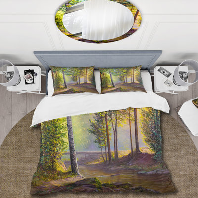 Morning Sunlight Through The Awakening Fir Forest - Traditional Polyester Duvet Cover Set