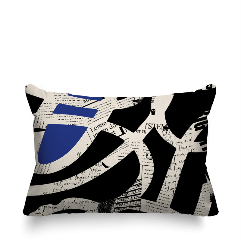 Oreiller rectangulaire réversible intérieur / extérieur Kaya, H 14 po x l 20 po, Bleu marine / noir / blanc cassé