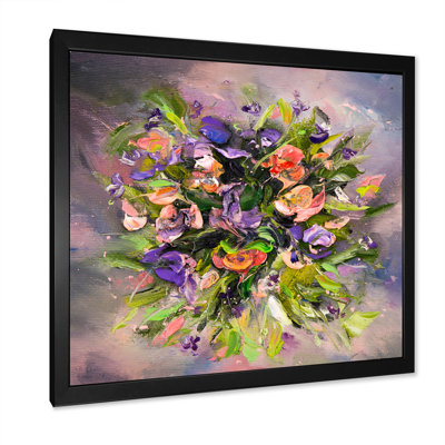 Abstrait fleurs mauves et vertes - art mural traditionnel sur toile