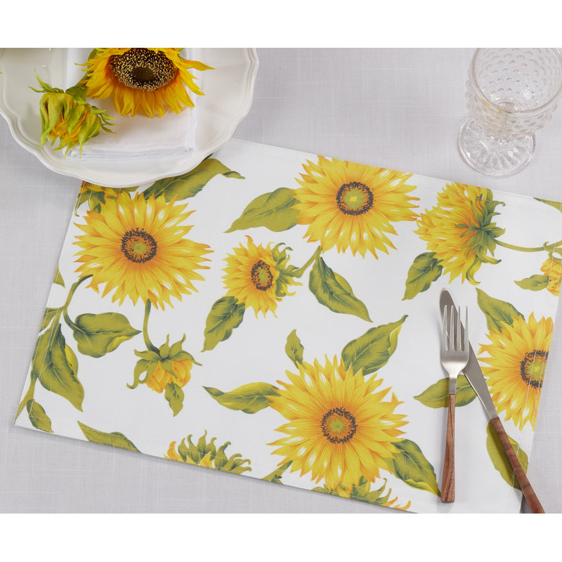 Yellow Sunflower Print Polyester Placemats, Set of 4