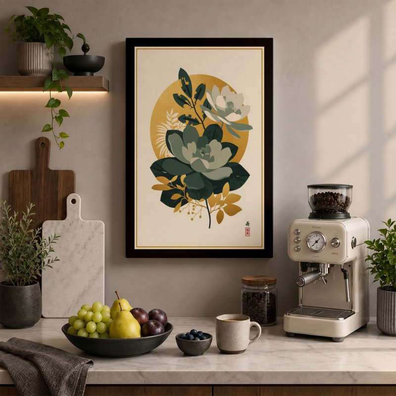 White Lotus Bloom Botanical - Wrapped Canvas, 24x16 - 61.0 x 40.6 cm, Sage Border