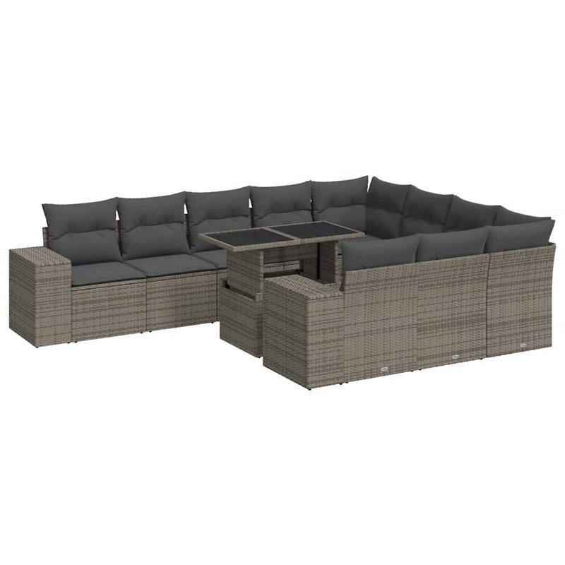  Ensemble de canapé de jardin avec accoudoirs réglables en rotin PE gris