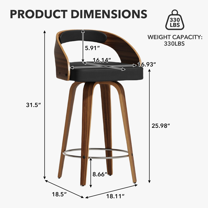 Tabouret de comptoir pivotant 26 po, Noir
