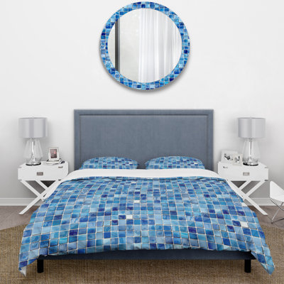 Ensemble de housse de couette bleu Midcentury Mosaic Tiles