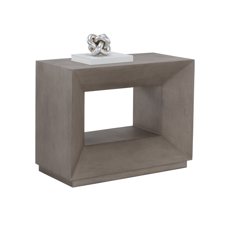 Gray Acacia Wood Geometric Nightstand with Drawer