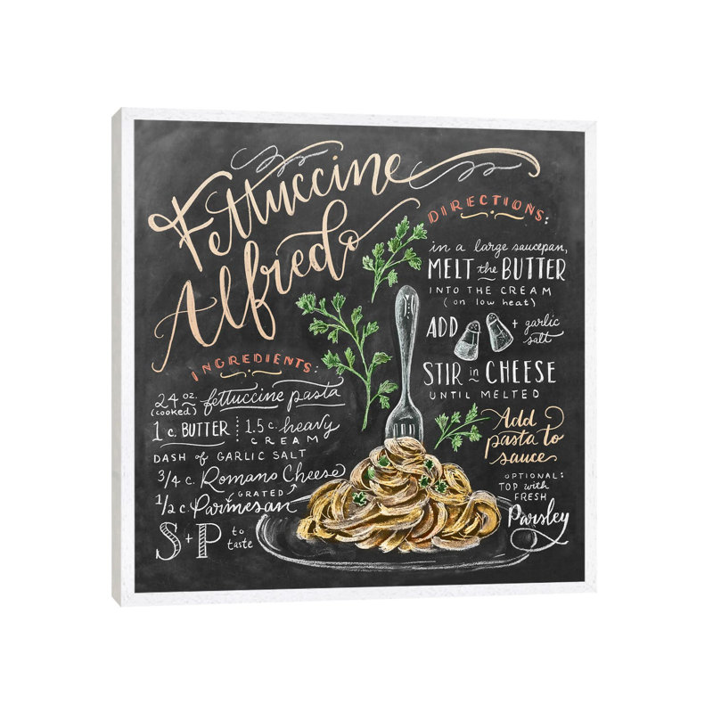 Fettuccine Alfredo Recipe - Print on Canvas, White Framed, 45.72 cm H x 45.72 cm W