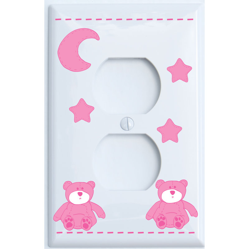 Plaque murale 2 prises Teddy Bear, Rose / blanc