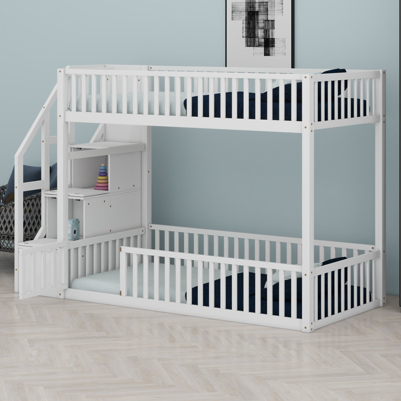 Bunk Bed With Integrated Ladder And Built-In Storage Solutions, White
