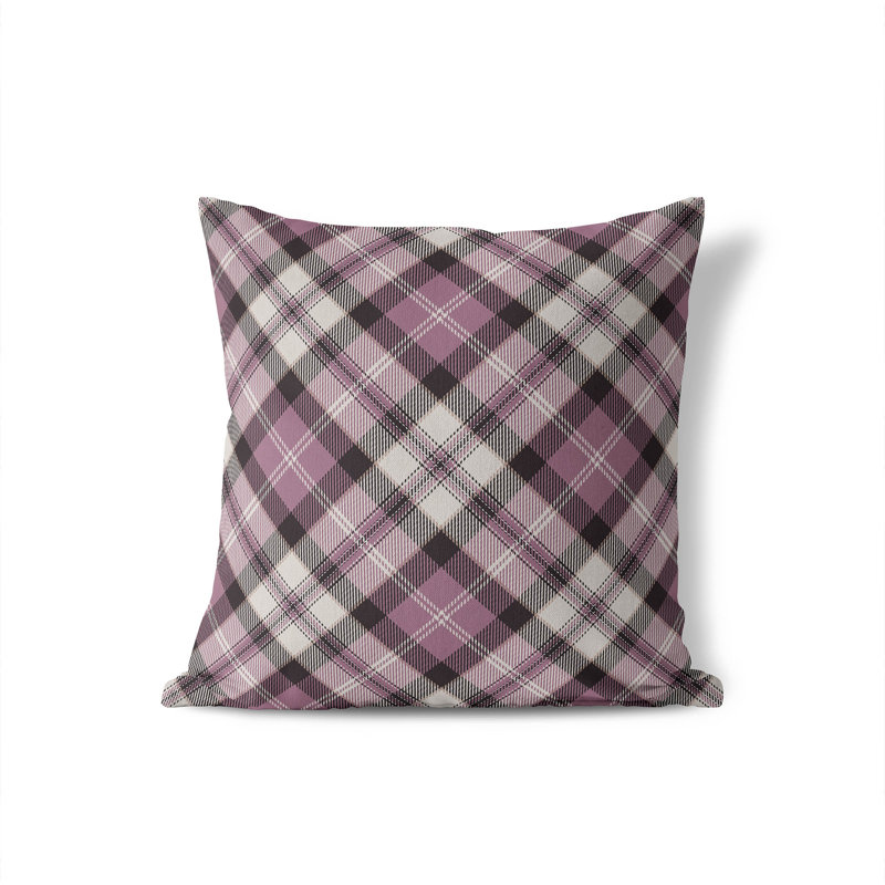 Coussin décoratif taupe Anthony Plaid, Rose / charbon, H 20 po x l 20 po