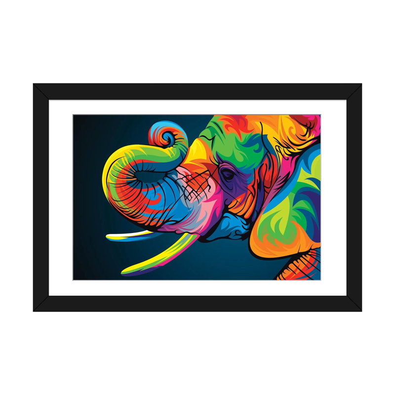«Elephant», impression sur toile, H 16 po x l 24 po x P 1 po, Papier d'art encadré noir, Blanc
