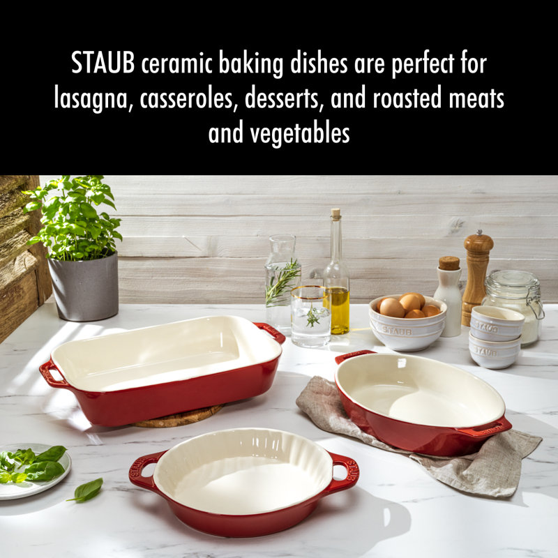 Staub Ceramics 3-piece Mixed Baking Dish Set, Cherry